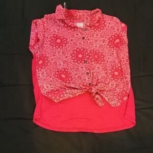 No Boundaries Red Button Down Shirt with Knotted Detail